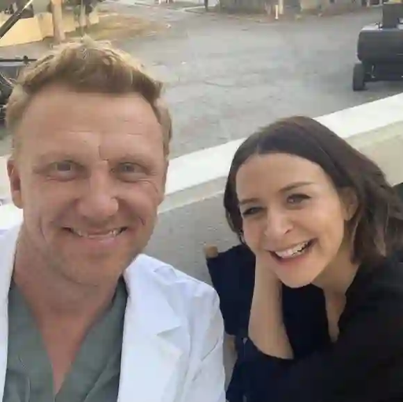 Kevin McKidd and Caterina Scorsone take a selfie behind the scenes of 'Grey's Anatomy'