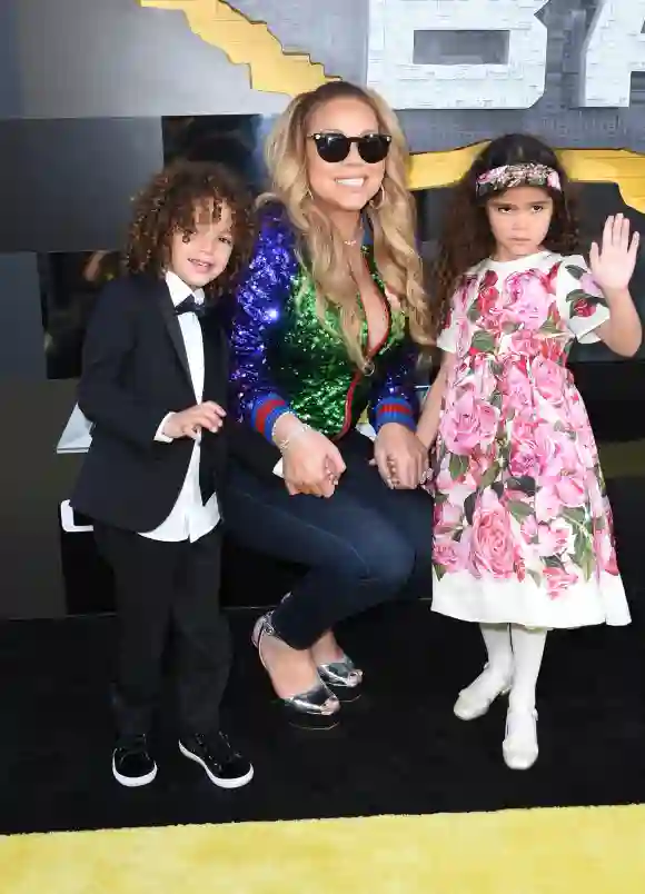 Mariah Carey with her children Morrocco and Monroe at the Lego Batman Movie Premiere in Los Angeles 2017