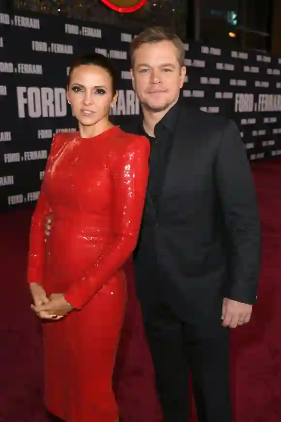Luciana Barroso and Matt Damon attend the Premiere of FOX's "Ford V Ferrari" at TCL Chinese Theatre on November 04, 2019