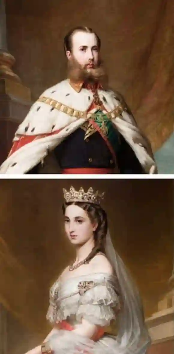 Retratos de Maximiliano y Carlota pintados por Albert Graefle en 1865.