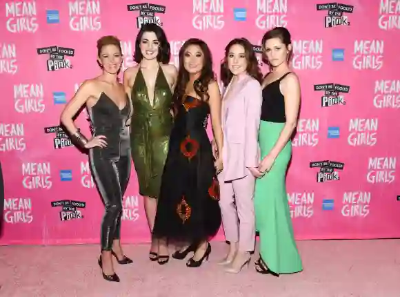 Kate Rockwell, Barrett Wilbert Weed, Ashley Park, Erika Henningsen and Taylor Louderman attend the 'Mean Girls' Broadway opening night after party, April 8, 2018.