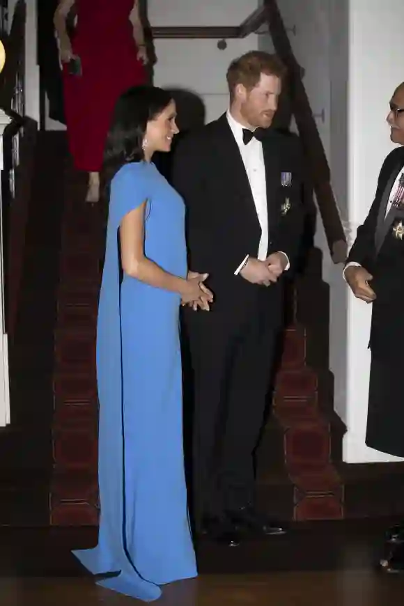 Prince Harry, Duke of Sussex and Meghan, Duchess of Sussex arrive for the State dinner on October 23, 2018 in Suva, Fiji