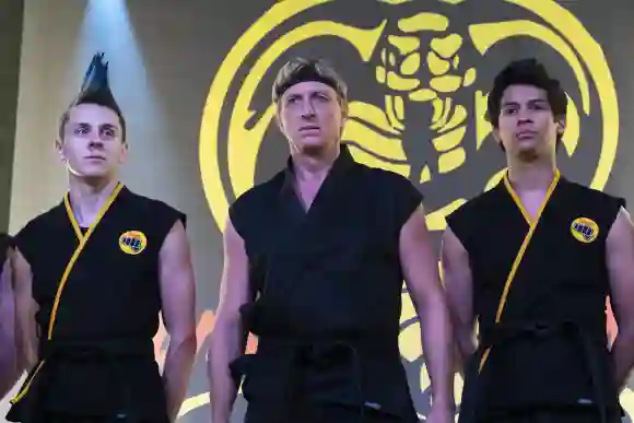 Josh Heald, Jon Hurwitz and Hayden Schlossberg in a scene from the series 'Cobra Kai'