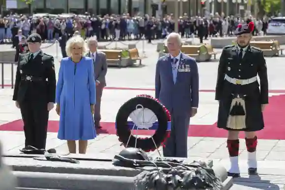 Prince Charles, Prince of Wales and Camilla, Duchess of Cornwall attend the Wreath Laying Ceremony at National War Memorial on day two of their Platinum Jubilee Royal Tour of Canada, May 18, 2022.