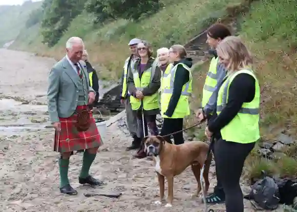 Prince Charles, Prince of Wales during a visit to Caithness Beach Clean Group at Scrabster Beach, July 29, 2021.