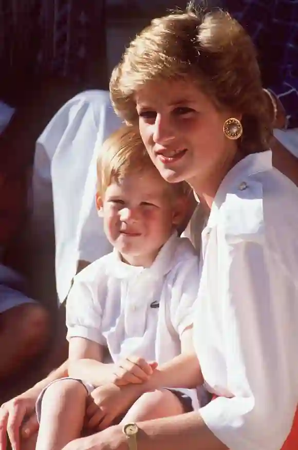 Prince Harry and Princess Diana in Majorca, Spain on 08-13-1988.