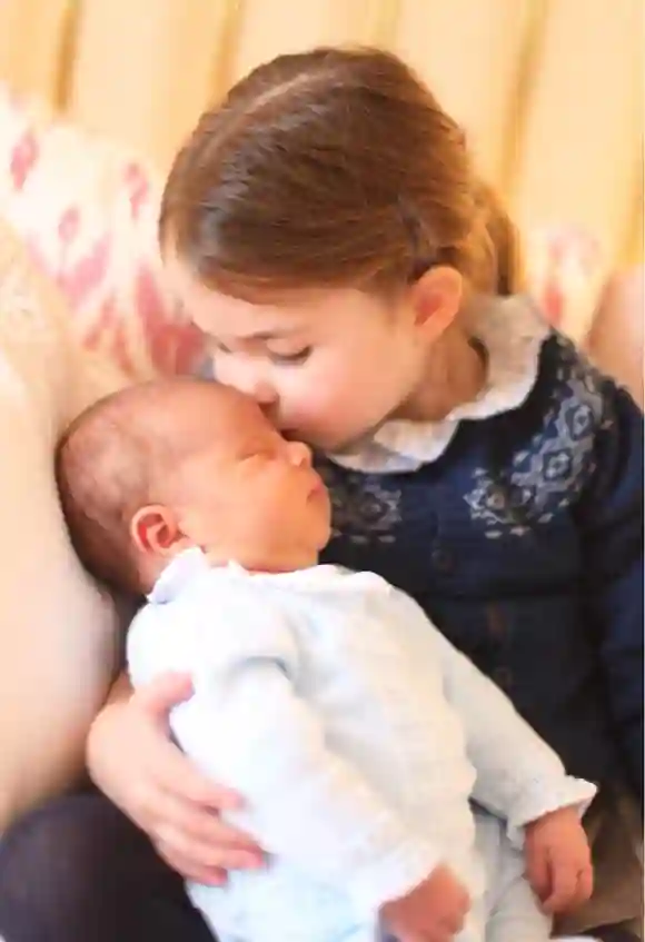 First official photos of Prince Louis of Cambridge with his sister Princess Charlotte of Cambridge in April 2018
