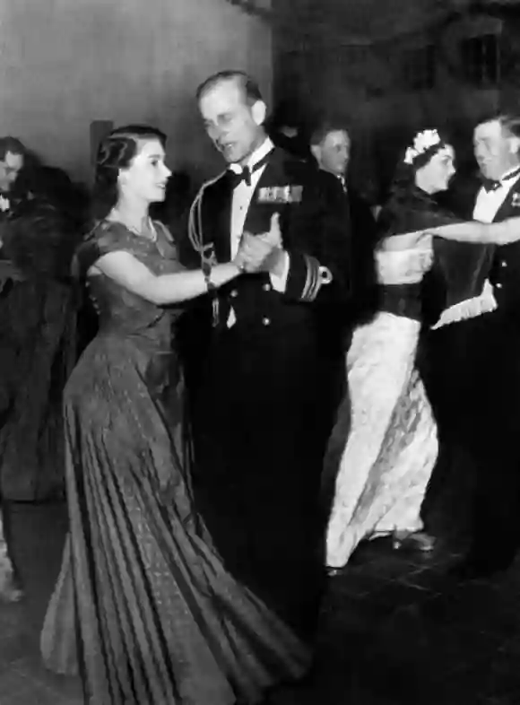 December 18, 1950 at La Valette showing Queen Elizabeth II, and Prince Philip of Edinburgh dancing the samba during a ball organized by the Royal Navy.