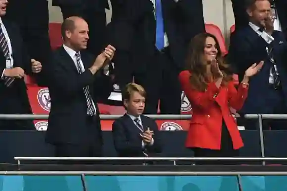 Prince William, Prince George, and Duchess Catherine attend the UEFA EURO 2020 round of 16 football match, June 29, 2021.