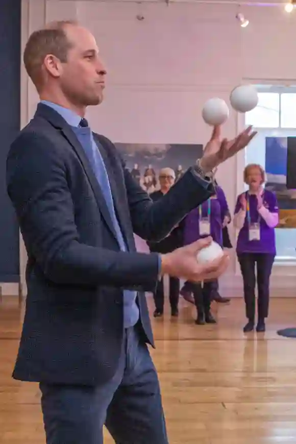 Prince William shows juggling skills in Galway on Thursday.