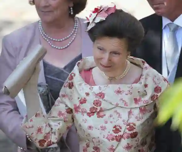 Princess Anne, Princess Royal waves off Zara Philips as she leaves Canongate Kirk on the afternoon of her wedding to Mike Tindall, July 30, 2011.