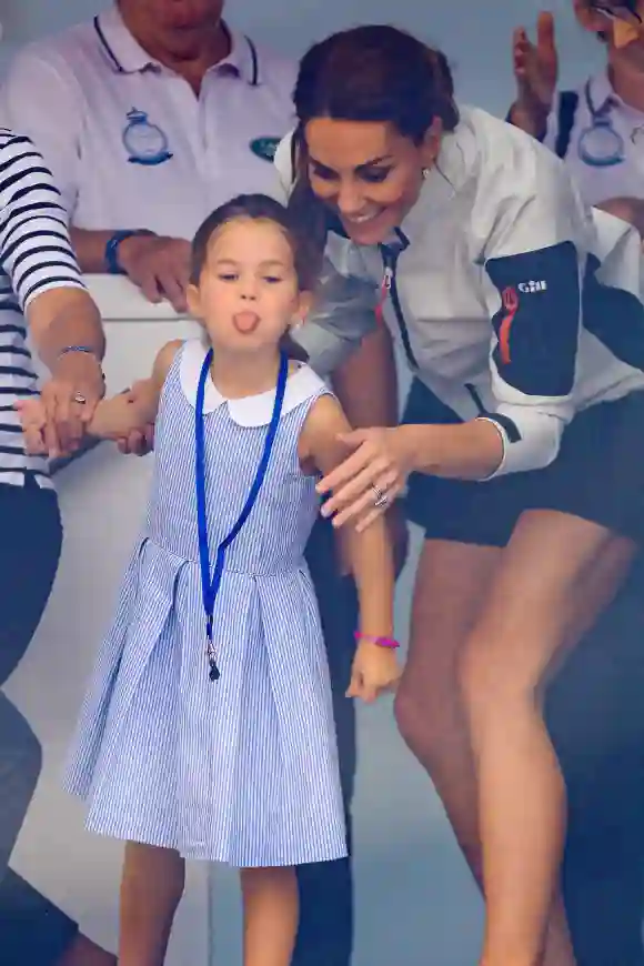 Princess Charlotte and Catherine having fun together after the inaugural King’s Cup regatta hosted by the Duke and Duchess of Cambridge on August 08, 2019