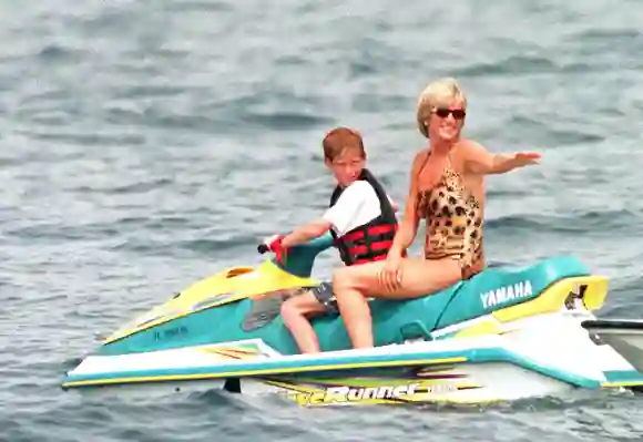 Princess Diana and her son Prince Harry on holiday in Saint Tropez, July 17, 1997.
