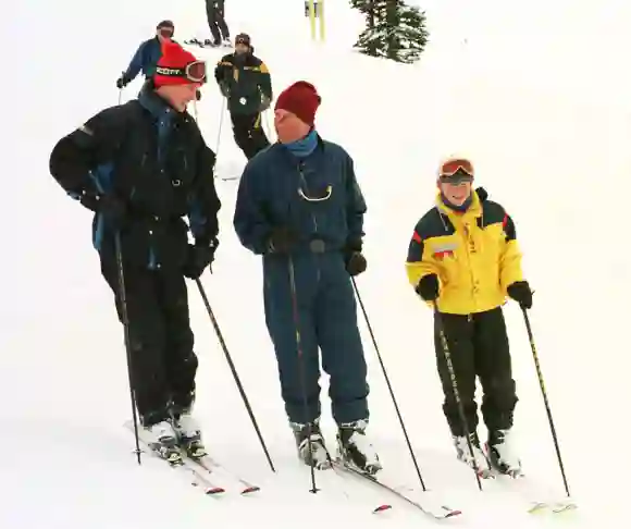 Prince Charles, Prince William and Prince Harry skiing in Canada in 1998.