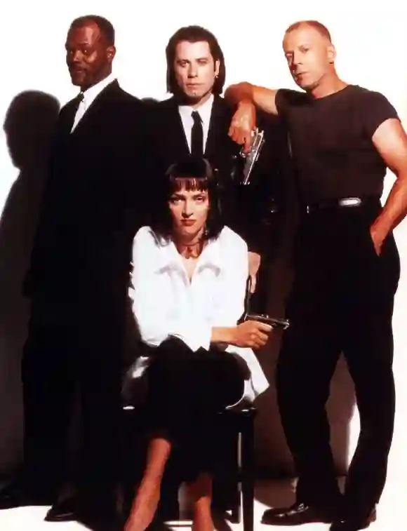 Samuel L. Jackson, Uma Thurman, John Travolta and Bruce Willis in Pulp Fiction