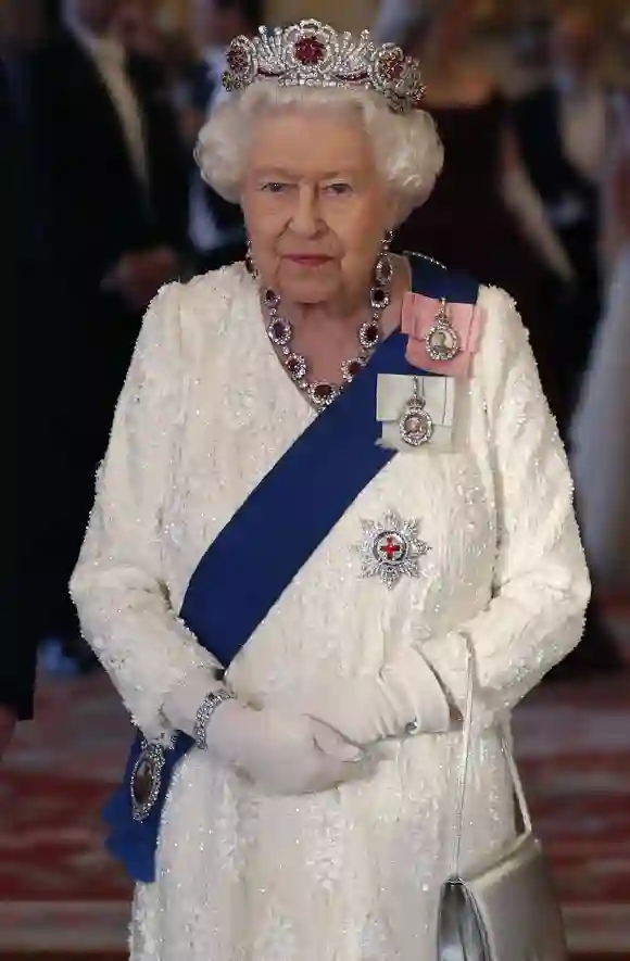 Queen Elizabeth II ahead of a State Banquet in the ballroom at Buckingham Palace in central London on June 3, 2019