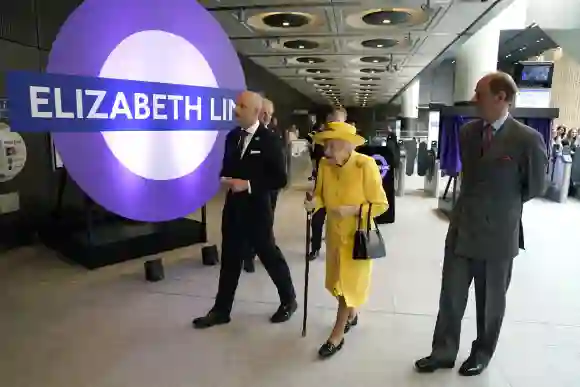 Queen Elizabeth II and Prince Edward, Earl of Wessex mark the Elizabeth line's official opening at Paddington Station, May 17, 2022.