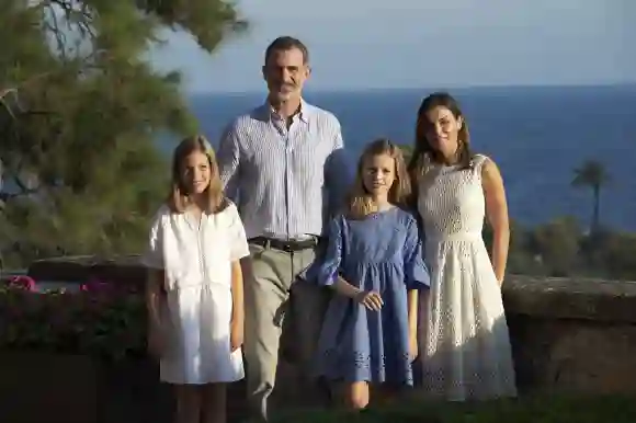 King Felipe VI of Spain, Queen Letizia of Spain, Princess Leonor of Spain, and Princess Sofia of Spain pose for the photographers during the summer session in Palma de Mallorca, July 29, 2018.