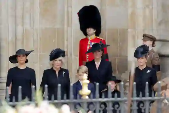 Duchess Meghan, Duchess Camilla, Prince George, Princess Kate, Princess Charlotte and Sophie, Countess of Wessex