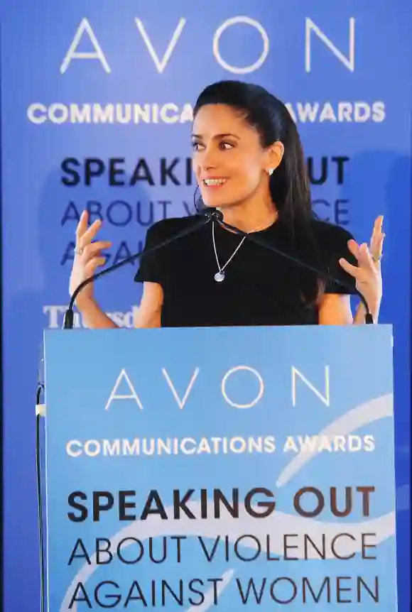 Salma Hayek Pinault speaking at the 2nd Avon Communications Awards: Speaking Out About Violence Against Women at the United Nations Headquarters on March 7, 2013 in New York City.