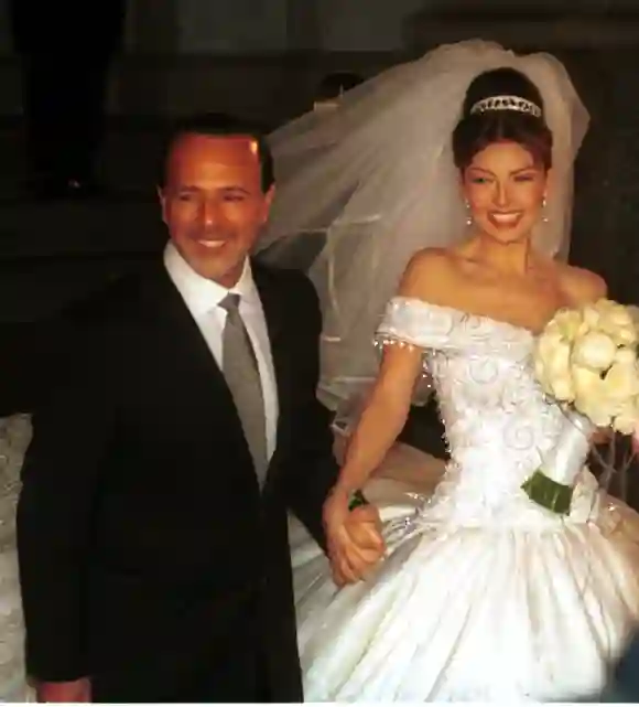 Thalía and Tommy Mottola on their wedding day