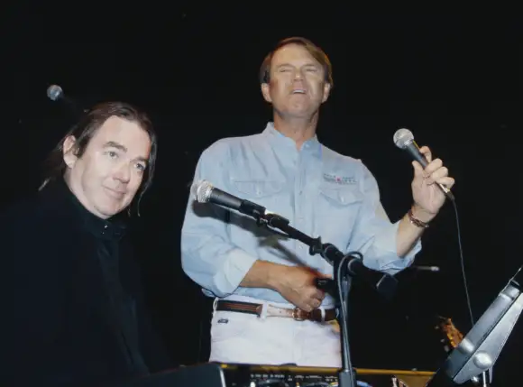 Branson,  Missouri  USA  April  20,  1996:  Glen  Campbell  and  songwriter,  Jimmy  Webb  give  an