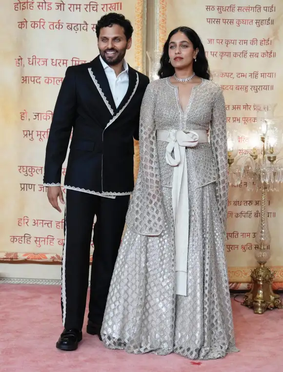Anant-Radhika s wedding reception Mumbai: Author and life coach Jay Shetty and wife Radhi Devlukia pose for photos upon
