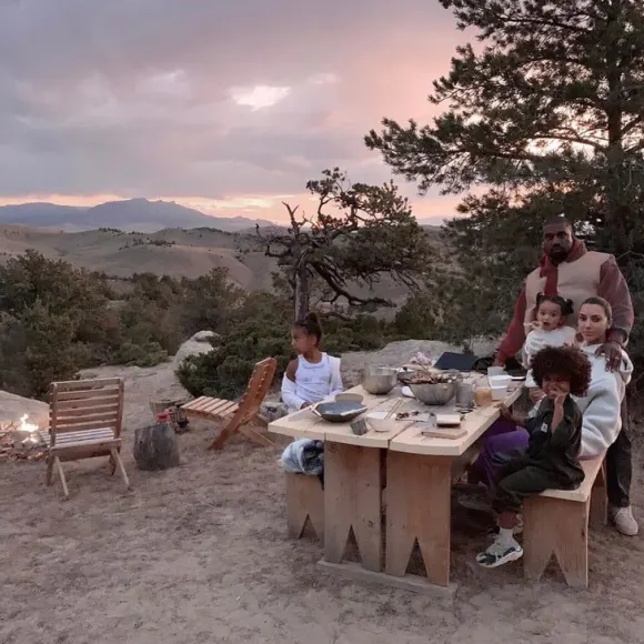 Kanye West, Kim Kardashian, and their children in Wyoming.