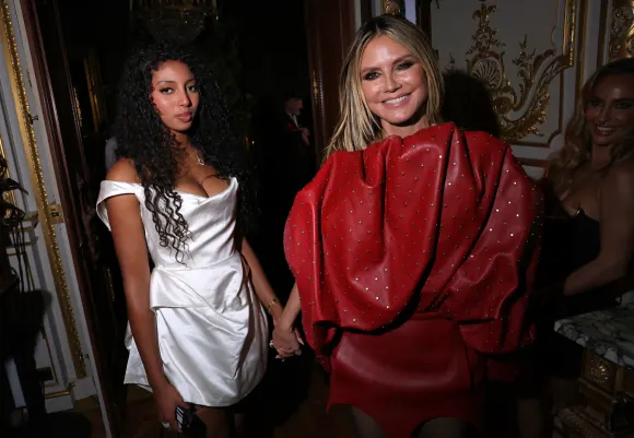 Lou Samuel and Heidi Klum at Paris Fashion Week