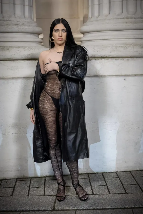 Lourdes Leon in a nude look at Paris Fashion Week