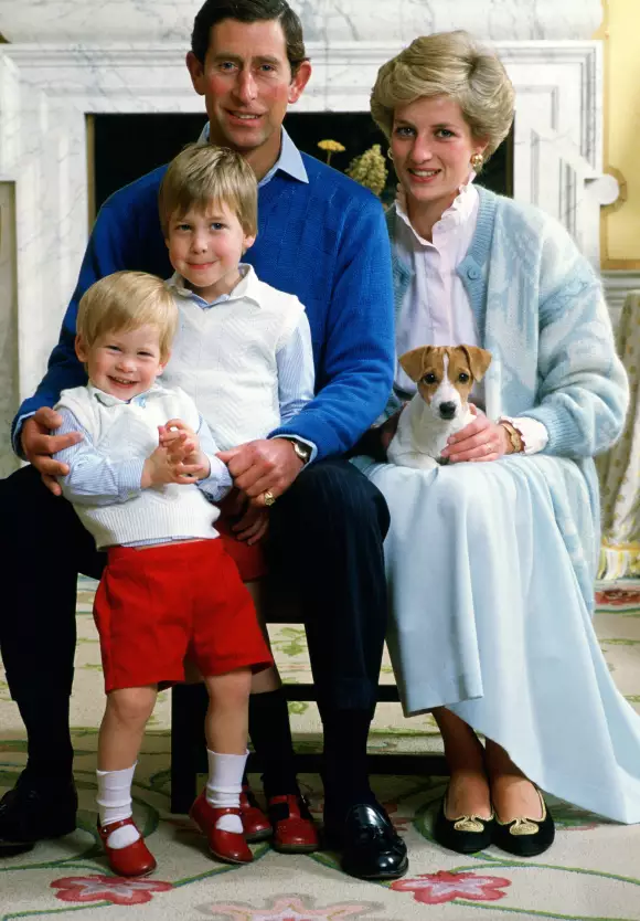 Prince Harry, Prince William, Prince Charles and Lady Diana in their apartment at Kensington Palace