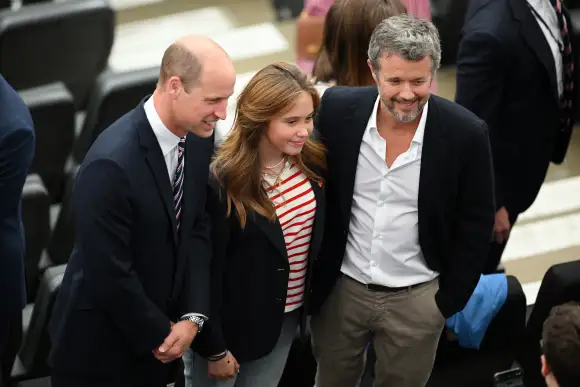 Prince William, Princess Josephine, King Frederik of Denmark at the England v Denmark 2024 European Championship match
