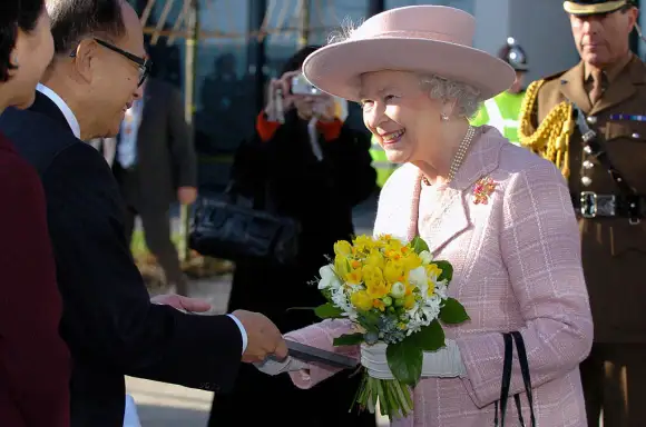 Britain's Queen Elizabeth II receives a