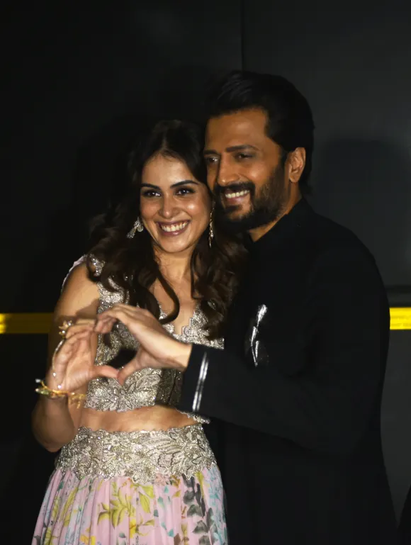 Film Promotion In Mumbai Bollywood actress Genelia Deshmukh and Bollywood actor Ritesh Deshmukh spotted for a film Ved p