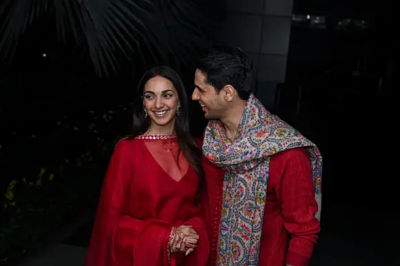 February 8, 2023, New Delhi, Delhi, India: Indian Bollywood Actor Sidharth Malhotra and Actress Kiara Advani pose for ph