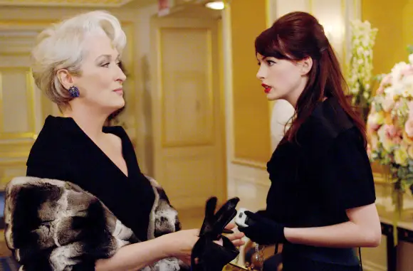 Meryl Strepp as "Miranda Priestley" and Anne Hathaway as "Andi" in "The Devil Wears Prada"