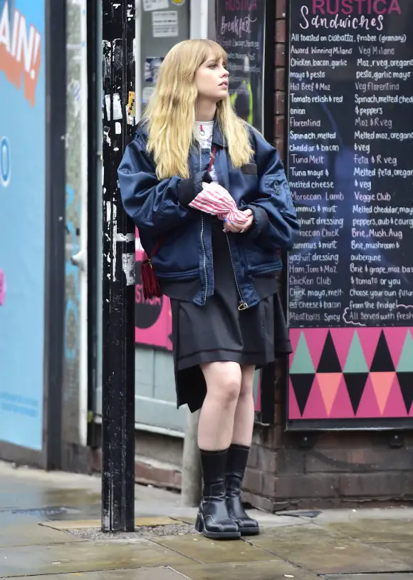 Angourie Rice (left) and Spike Fearn (right) film scenes in Manchester s famous Northern Quarter for new movie CC: Emily