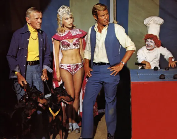 Fred Astaire, Barbara Eden, James Franciscus in 'The Amazing Dobermans'