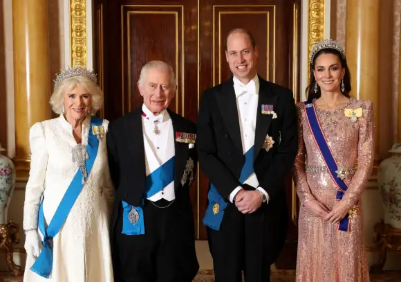 Queen Consort Camilla, King Charles III, Prince William and Princess Kate