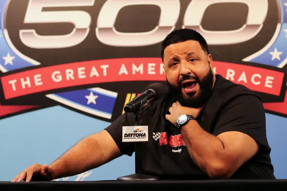 DJ Khaled being interviewed after the postponement of 66th Annual Daytona 500 at the Daytona International Speedway on S
