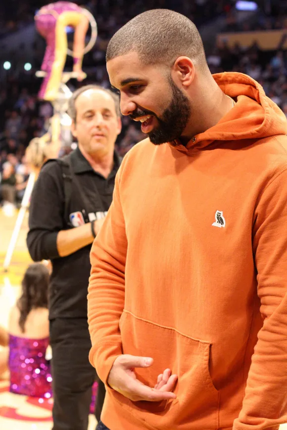 Hip-hop megastar Drake, is courtside at the Staples Center in Downtown Los Angeles to watch the Lakers versus the Golden