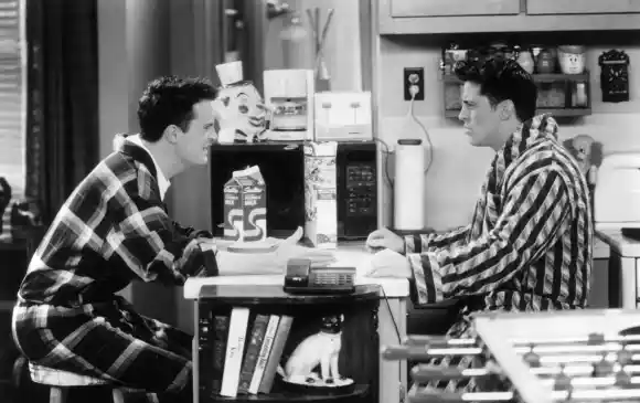 Matt LeBlanc and Matthew Perry in a scene from 'Friends'