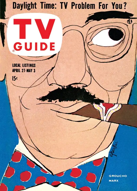 YOU BET YOUR LIFE, Groucho Marx, TV GUIDE cover, April 27- May 3, 1957. Illustration by Al Parker. TV Guide/courtesy Eve