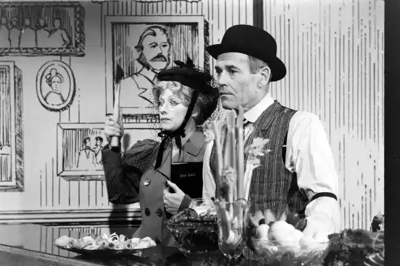 Actress Lucille Ball and actor Henry Fonda acting on a Columbia Broadcasting System television speci