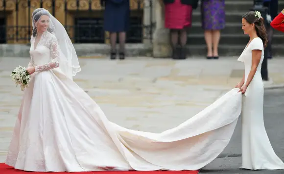 Duchess Kate and Pippa Middleton at Kate's wedding in April 2011