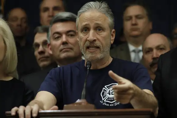 Jon Stewart former host of Comedy Central The Daily Show speaks during a news conference in support