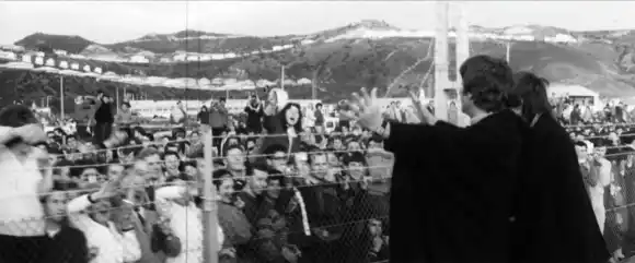 THE BEATLES: EIGHT DAYS A WEEK - THE TOURING YEARS, left back to camera: John Lennon, 2016. Abramorama/courtesy Everett