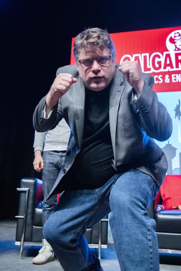 April 23, 2022, Calgary, Alberta, Canada: (L-R) Sean Astin, Elijah Wood, and the cast of the of the Lord of The Ring re