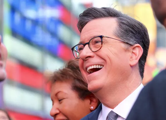 ViacomCBS at The Nasdaq Market in Times Square - NYC Viacomcbs with hosts Stephen Colbert, Trevor Noah, Spongebob and CE