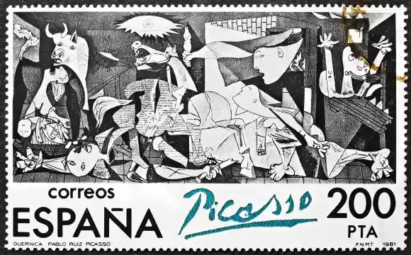 Guernica  by  Picasso  reproduced  on  a  postage  stamp xkwx postage,  stamp,  post,  postal,  mail